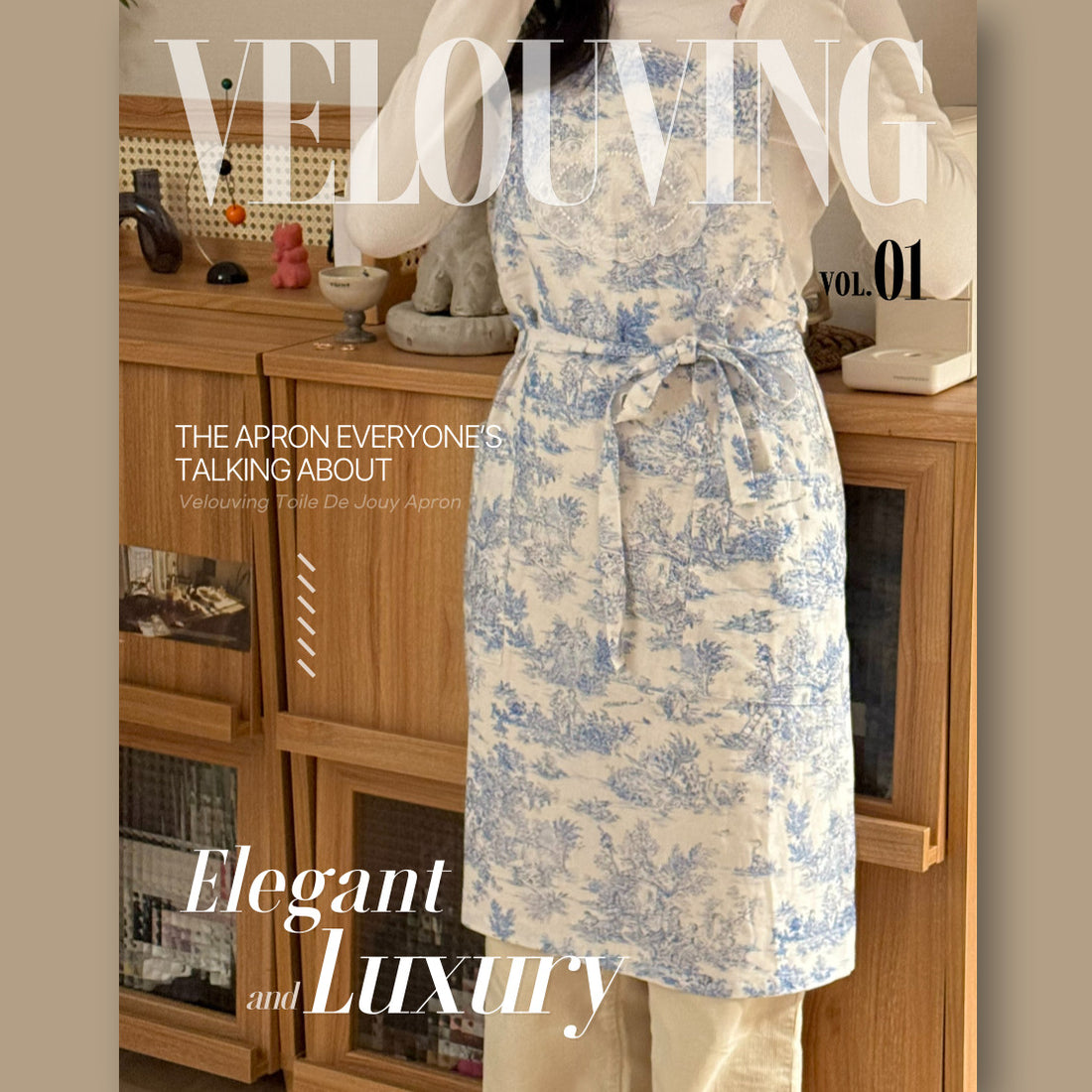 Elegant Velouving Toile De Jouy Apron made from premium linen for cooking, crafting, and more